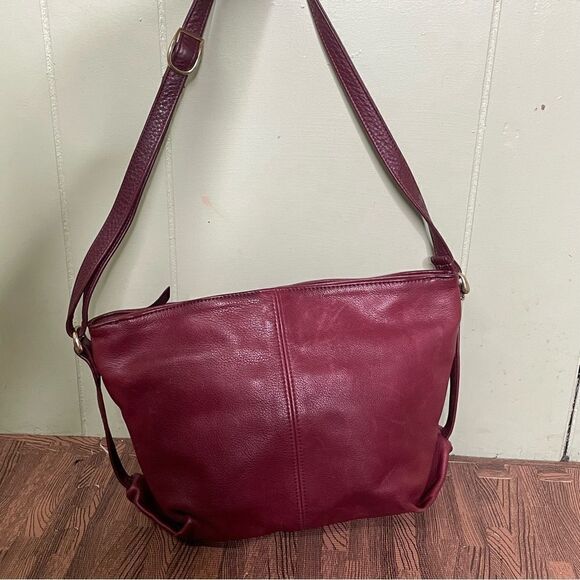 SAS Genuine Soft burgundy Red Leather Slouchy Crossbody Large Bag Purse‎ - Picture 4 of 9